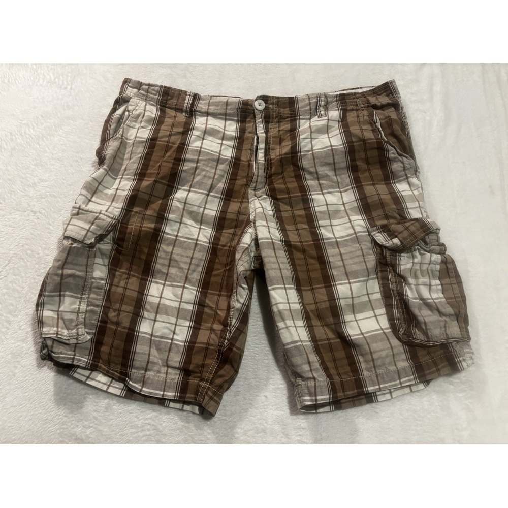 No Boundaries Men's‎ 42 Plaid Cargo Brown Baggy Outdoor Casual Hiking Utility